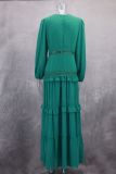 Solid Long Sleeve Elegant Patchwork V-neck Maxi Dress