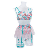 Women Embroidered Floral See Through Sexy Lingerie Set