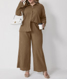 Plus Size Women Casual Loose Shirt + Pants Pleated Two-piece Set