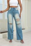 Retro Ripped Straight Leg Denim Pants