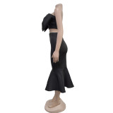 Women Bow Decor Strapless Mermaid Midi Dress