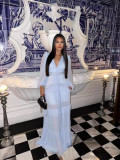 Solid Long Sleeve Elegant Patchwork V-neck Maxi Dress