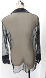 Sexy Lingerie Black Mesh Long Sleeve See Through Shirt (with Panty)