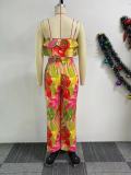 Tropical Print Ruffle Cami Top Wide Leg Pants 2PCS Set