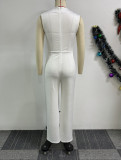 Sexy Solid Sleeveless Ruched Wide-leg Jumpsuit