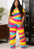 Plus Size Casual Loose Striped Top and Pants 2-piece Set