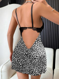 Women Sexy Lingerie Lace Leopard Print Patchwork Night Dress