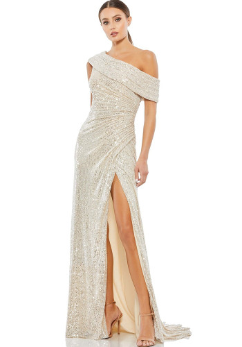 Sexy Sequined Chic Slash Shoulder Slit Long Evening Dress