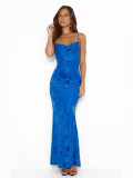 Blue Floral Elegant Evening Dress for Women