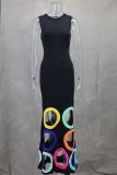 Fashion Round Neck Sleeveless Contrast Color Hollow Maxi Dress