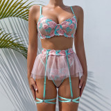 Women Embroidered Floral See Through Sexy Lingerie Set