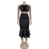 Women Bow Decor Strapless Mermaid Midi Dress