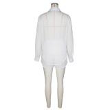 Sexy Solid See-Through Long Sleeve Shirt +Shorts 2PCS Set