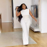 Sexy Solid Sleeveless Ruched Wide-leg Jumpsuit