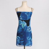 Women Mesh Printed Sexy Cami Dress