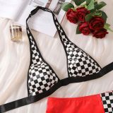 Contrast Plaid Bra Short Skirt Set Erotic Sexy Three-Piece Lingerie Set