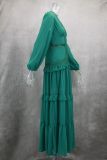 Solid Long Sleeve Elegant Patchwork V-neck Maxi Dress