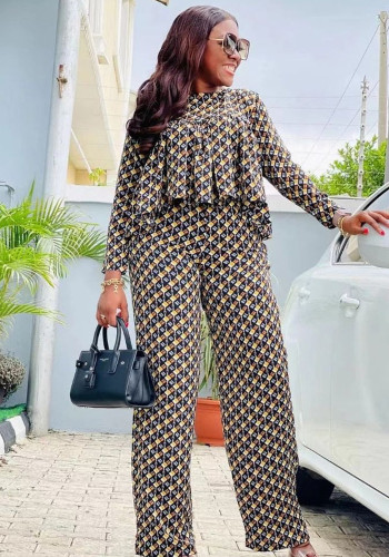 Plus Size Loose Printed Irregular Hem Top and Pants 2pcs Set