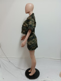 Camo Print Pocket Irregular Sexy Two-Piece Mini Skirt Set