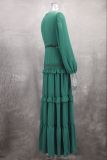 Solid Long Sleeve Elegant Patchwork V-neck Maxi Dress