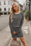 Women Knitting Cardigan Striped Top and Skirt Casual Two-Piece Set