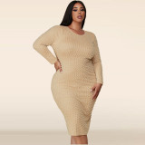 Plus Size Women Beaded Long Sleeve Slit Bodycon Dress