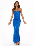 Blue Floral Elegant Evening Dress for Women