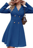Women Fall Solid Double-Breasted Long Sleeve Blazer Dress