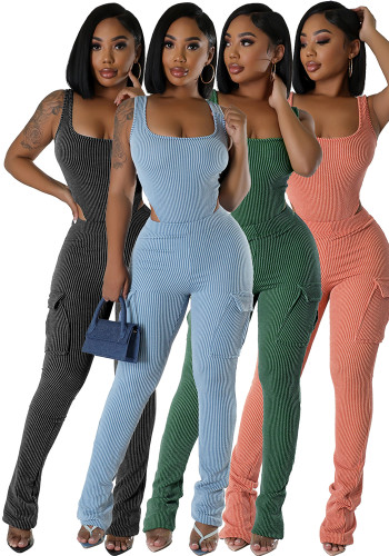Sexy Stretchy Bodysuit and Pants 2 piece Set with Pockets
