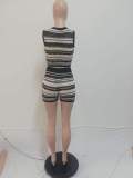 Knitting Striped Sleeveless Crop Top High Waist Shorts Wholesale Two Piece Set