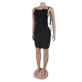 Black Rhinestone Backless Lace-Up Ruched Bodycon Dress