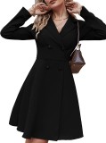Women Fall Solid Double-Breasted Long Sleeve Blazer Dress