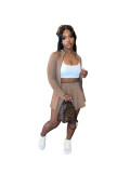 Sports Casual Tight Fit Long Sleeve Top +Mini Skirt Slim Waist Solid 2PCS Set