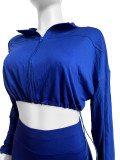 Sexy Drawstring Short Jacket and High Waist Pants 2 piece Set