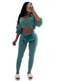 Sexy Drawstring Short Jacket and High Waist Pants 2 piece Set