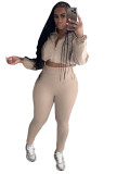 Sexy Drawstring Short Jacket and High Waist Pants 2 piece Set