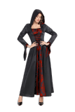 Halloween Adult Womens Role Play Court Dress Palace Retro Dress Long Sleeve Hooded Print Cosplay Dress