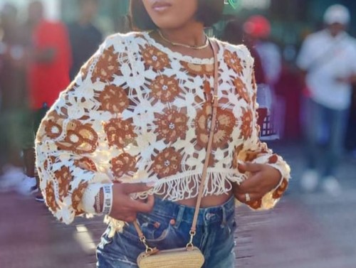 Casual Boho Loose Contrast Tassel Hollow Out Top