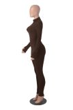 Sports Solid Zipper Long Sleeve Tight Jumpsuit