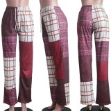 Fashion Patchwork Plaid Wide Leg Casual Pants