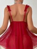 Red Mesh Night Dress Sexy Lingerie for Women