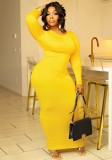 Fashion Sexy Solid O Neck Long Sleeve Slim Long Dress