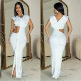 Solid Sleeveless Cut Out V Neck Maxi Dress