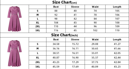 V-Neck Solid 3/4 Sleeve High Waist Belted A-Line African Dress