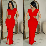 Solid Sleeveless Cut Out V Neck Maxi Dress