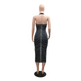 Rhinestone Sexy Low Back Slit Club Dress