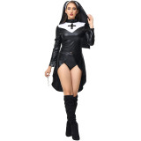Halloween Pu Leather Punk Nun Costume 3PCS
