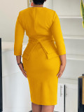 African 3/4 Sleeve Solid Bodycon Peplum dress
