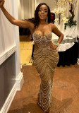 Sexy Strap Rhinestone Beaded Long Evening Dress