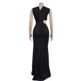 Solid Sleeveless Cut Out V Neck Maxi Dress